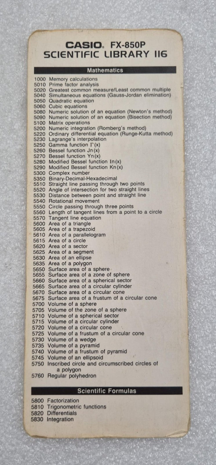 CASIO FX-850P Programmable Personal Computer Scientific Library 116 **AS-IS**