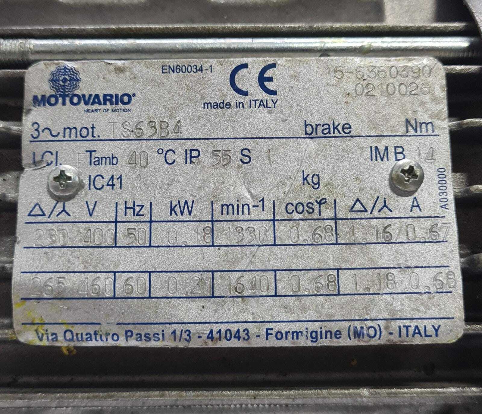 Motovario TS63B4 Gear Motor 3 Phase