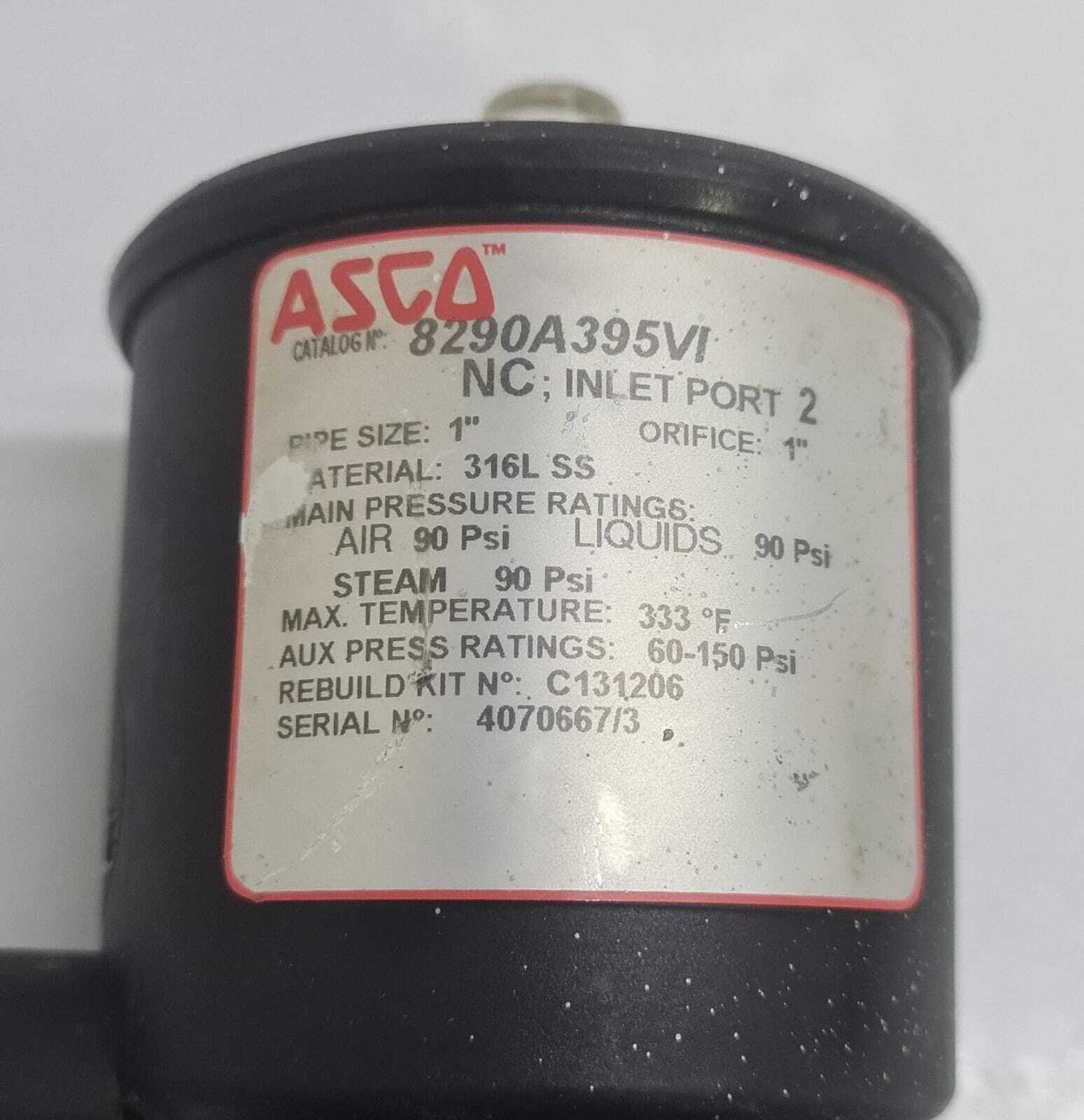 ASCO 8290 8290A395 NC INLET PORT 2 ANGLE BODY PISTON VALVE 90 Psi C131206 1"