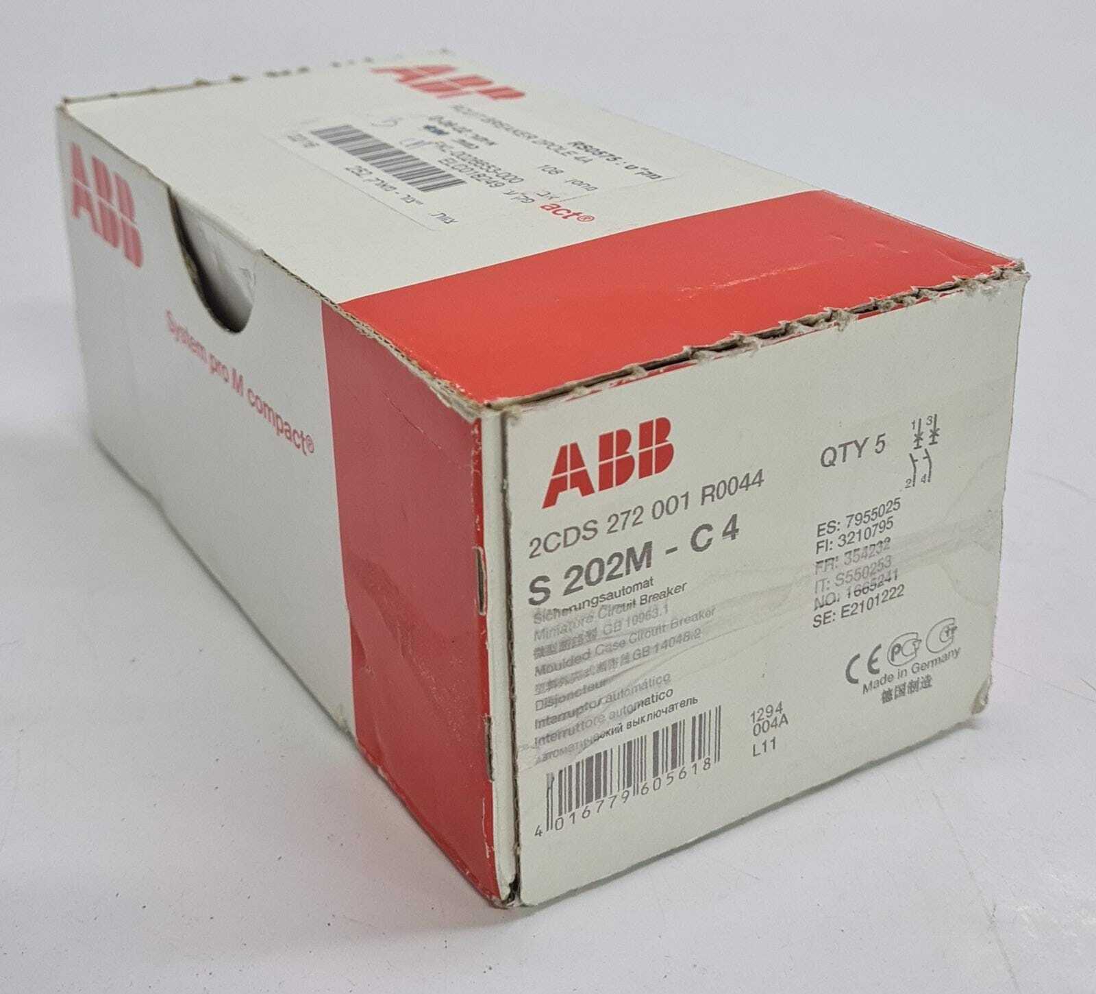 [LOT OF 5] NEW - ABB Circuit Breaker Air Switch S202M-C4 2POLE 4A
