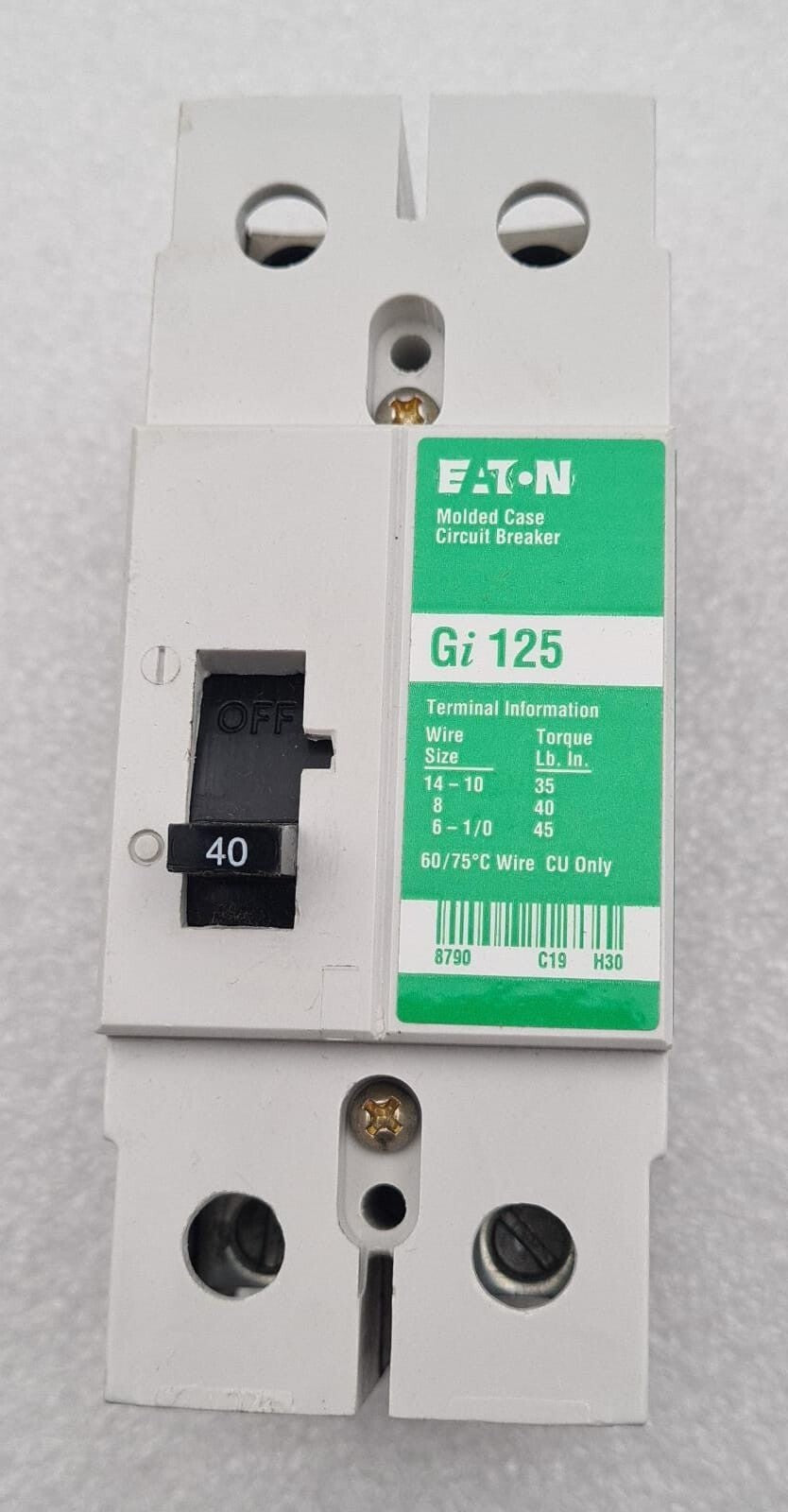 NEW- Eaton GI2040 Gi 125 Molded Case Industrial Circuit Breaker 40A 415VAC 2Pole