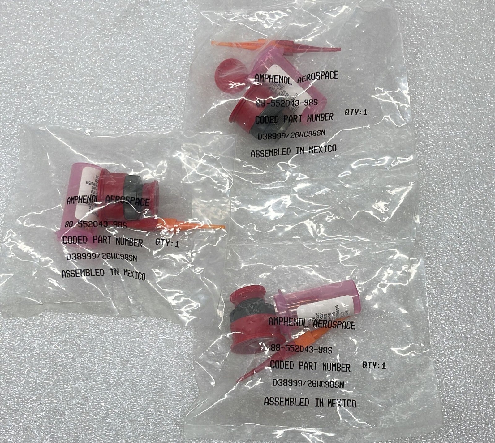 [LOT OF 3] NEW Sealed - Amphenol D38999/26WC98SN Circular Mil Spec Connector