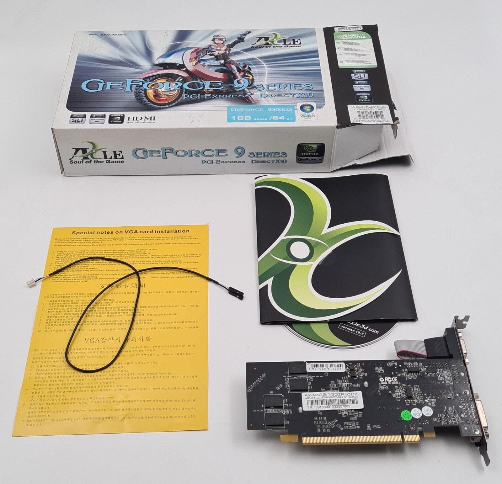 NEW - Axle3 Nvidia GeForce 9300GS 1GB DDR2 PCI-E CRT DVI HDCP HDMI Video Card