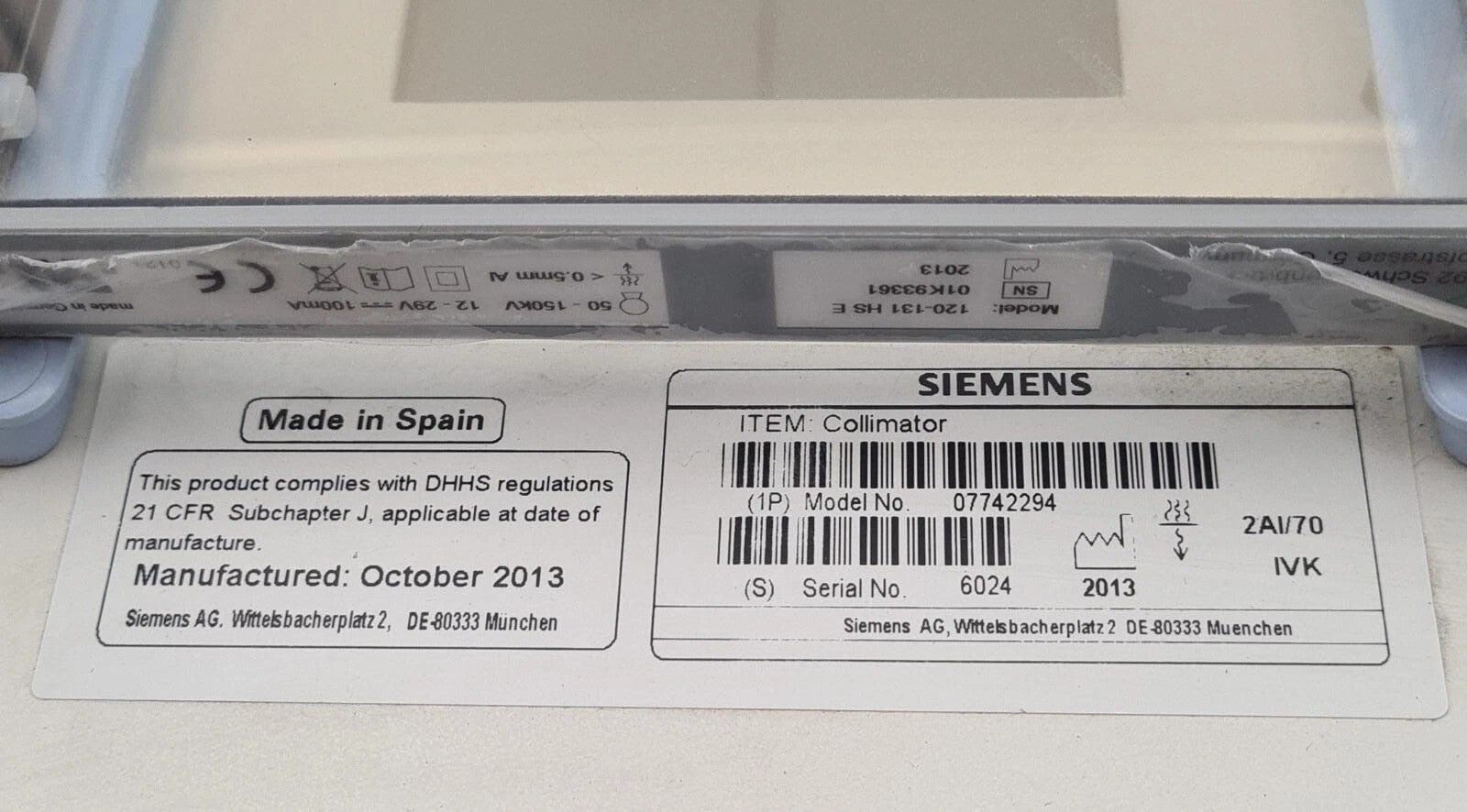 SIEMENS Collimator 07742294 for MOBILETT XP Eco