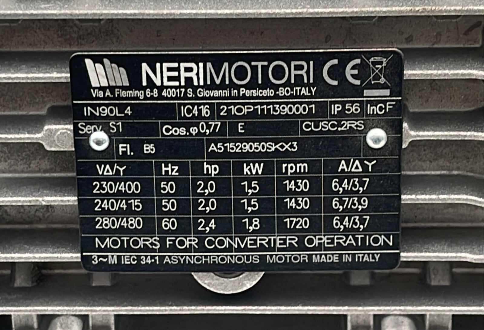 Neri-Motori SK162AP IN90L4 Industrial Motor 21OP111390001 IEC 34-1