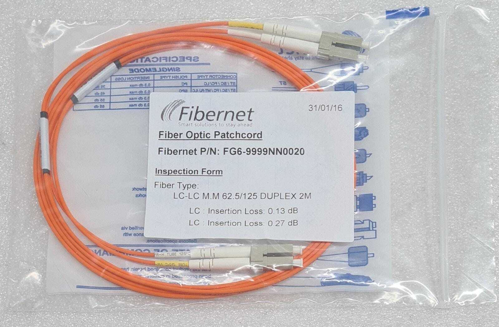 [LOT 11] Fibernet Fiber Optic Patchcord FG6-9999NN0020 LC-LC 62.5/125 DUPLEX 2M