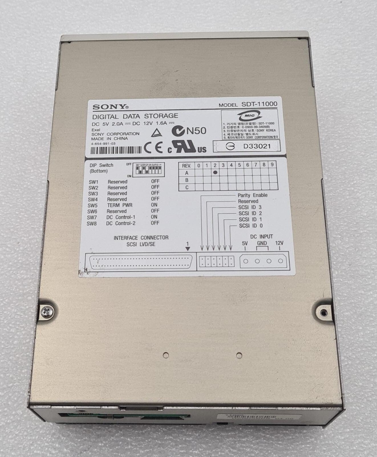 SONY SDT-11000 DIGITAL DATA STORAGE 68PIN SCSI LVD/SE Exel TAPE DRIVE