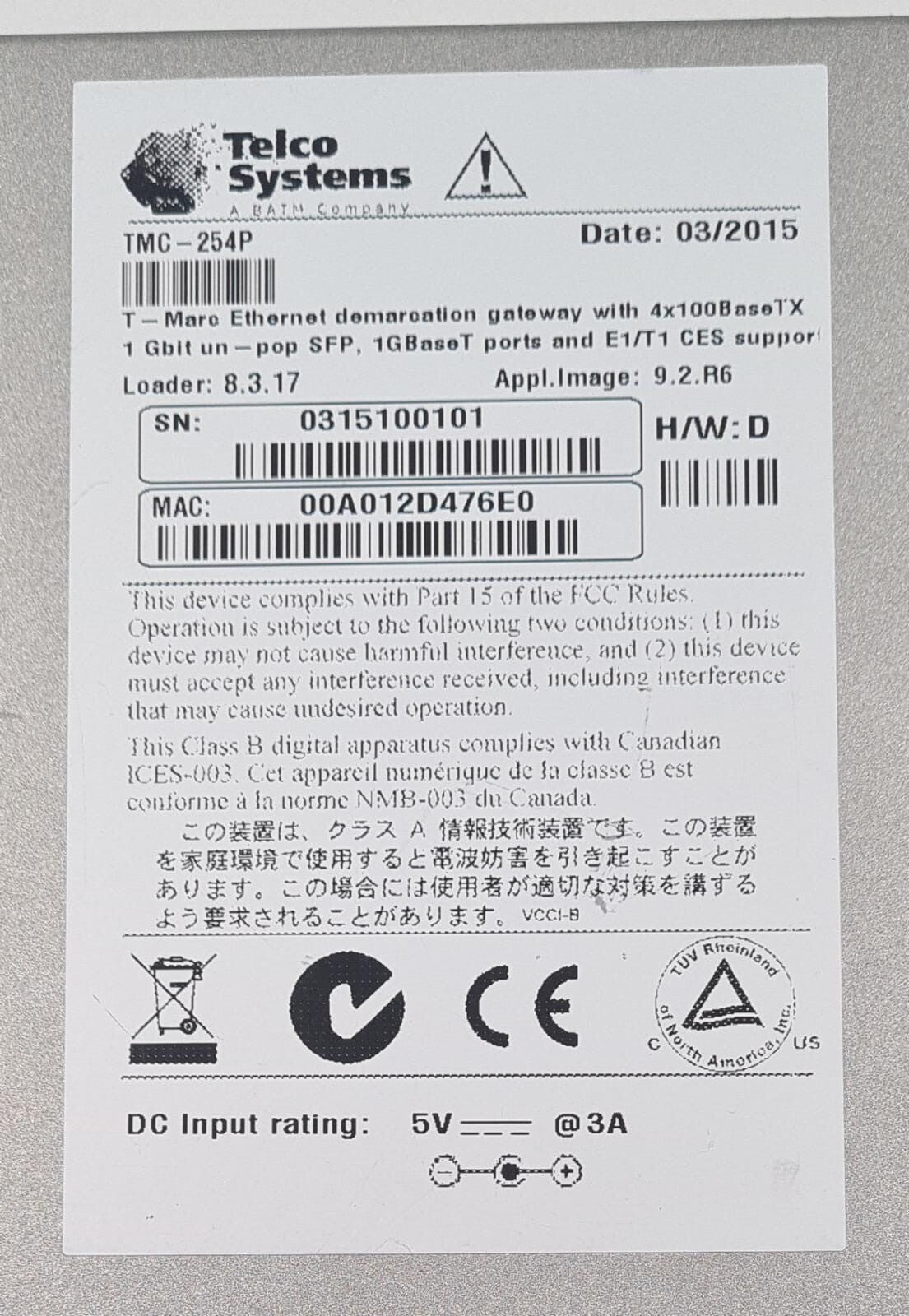 Telco Systems T-Marc TMC-254P Managed Ethernet Demarcation Gateway