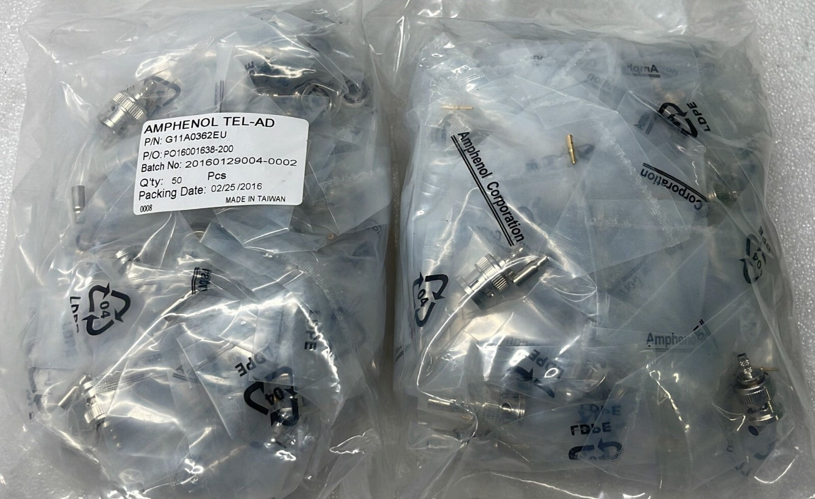 [LOT OF 100] AMPHENOL BNC CONNECTOR MALE RG316/174/188 CRIMP G11A0362EU
