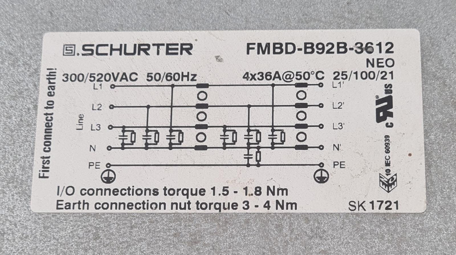 SCHURTER FMBD-B92B-3612 Power Line Filter anti-interference