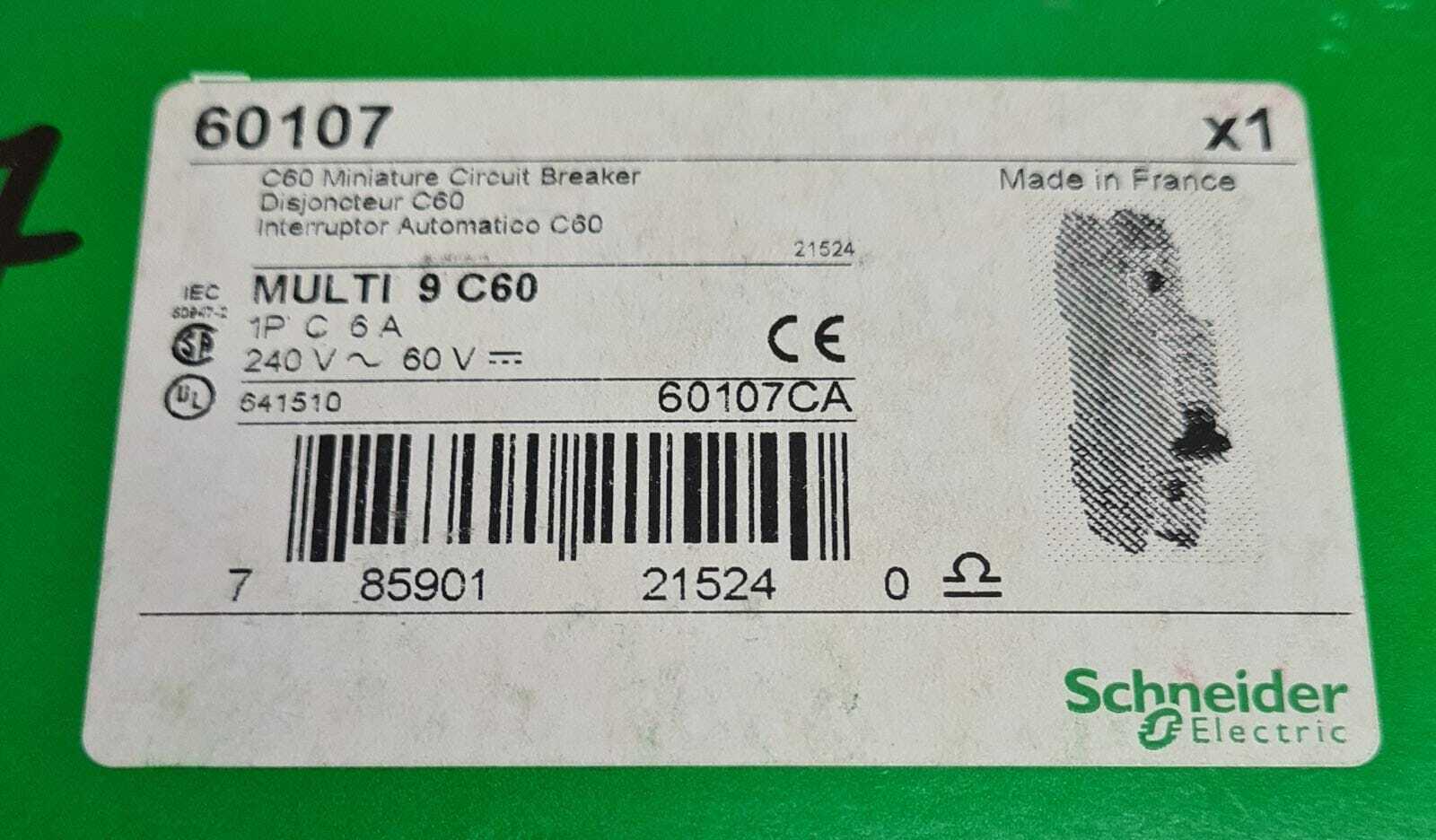 [LOT 3] NEW Schneider Electric Multi 9 C60 1P 6A 60107 Miniature Circuit Breaker
