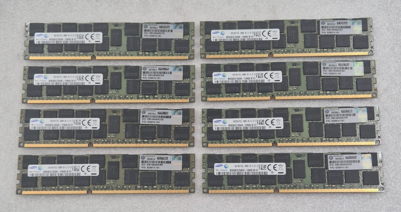 [LOT 8 PCS] SAMSUNG M393B2G70QH0-YH9Q8 16GB 2Rx4 PC3-10600R Server Memory RAM