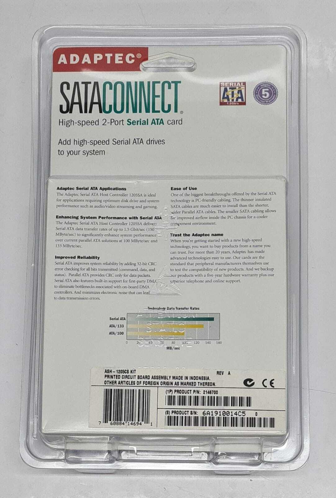Adaptec SATAConnect ASH-1205CS Kit SATA High Speed 2-Port Serial ATA 2146700