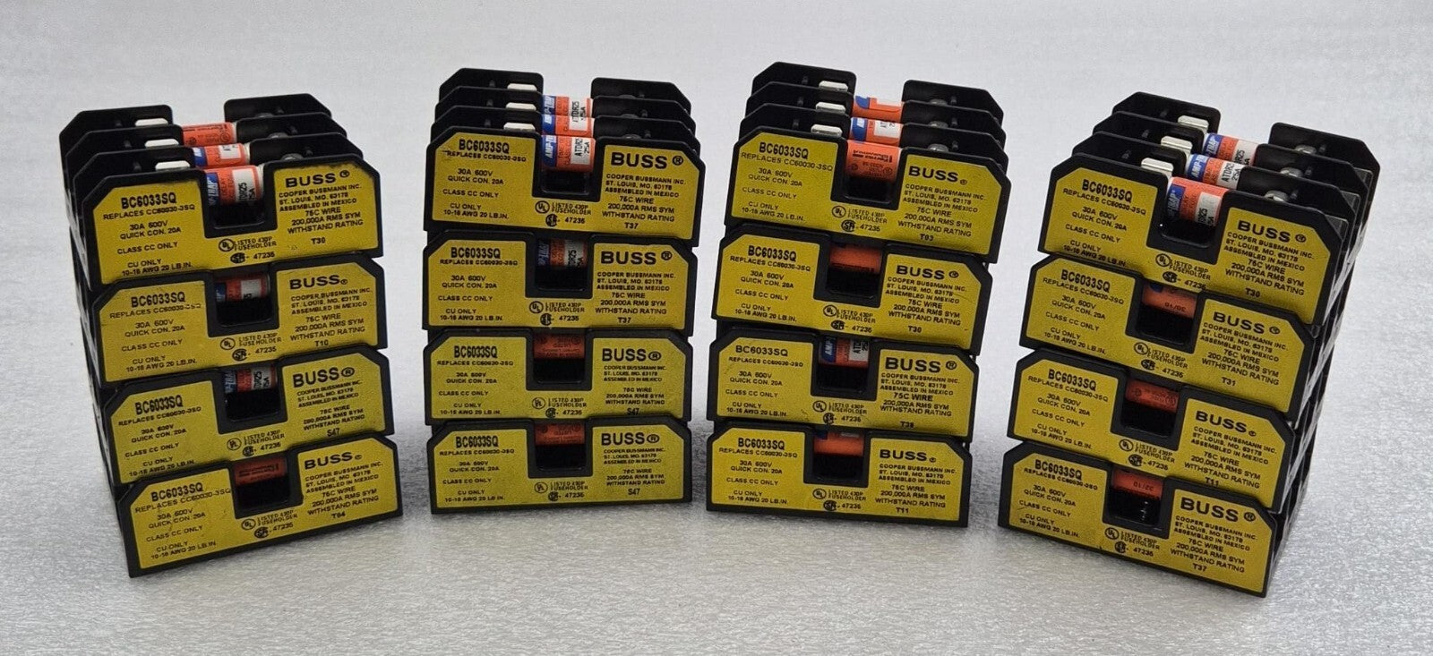 Lot of BC6033SQ 3-pole fuse holders with Ferraz Shawmut ATDR25 fuses