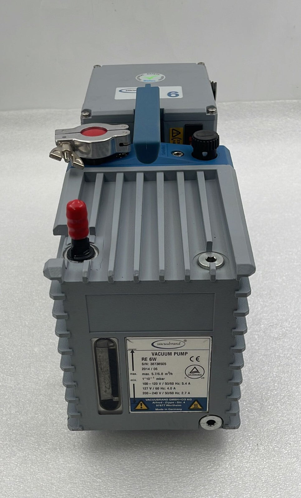 Vacuubrand RE 6W Rotary Vane Vacuum Pump YEAR 2014/06