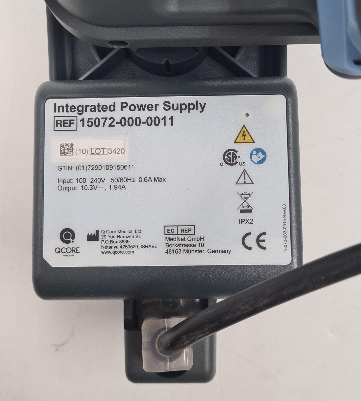 MedNet Integrated Power Supply 15072-000-0011 Cradle Charger for Qcore Sapphire