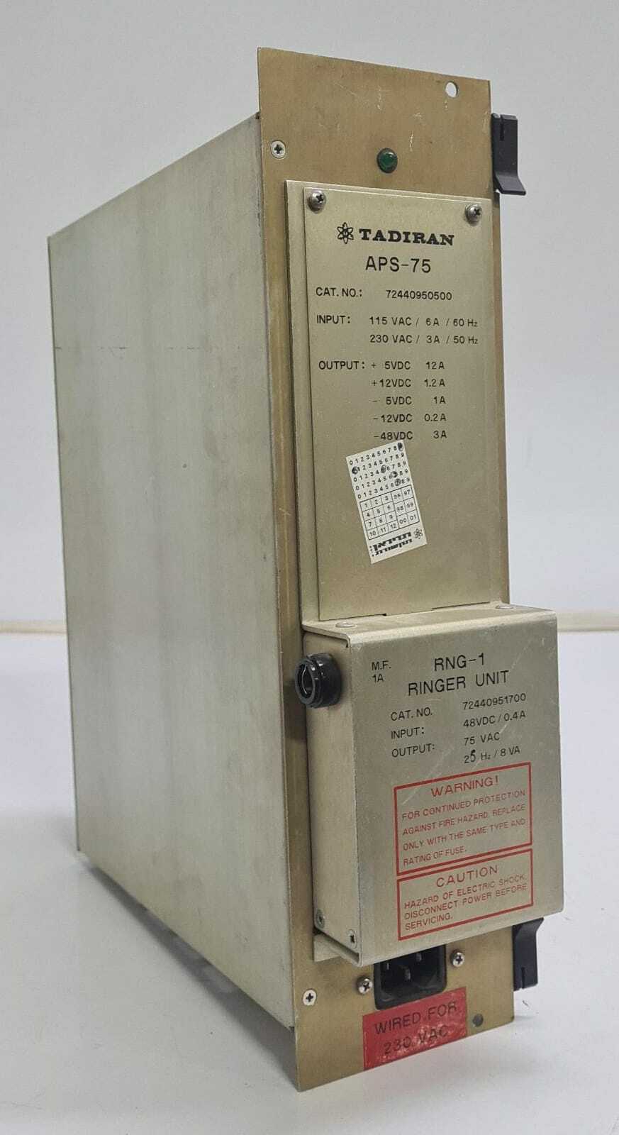 TADIRAN APS-75 Power Supply 72440950500 W/ RNG-1 Ringer Unit 72440951700