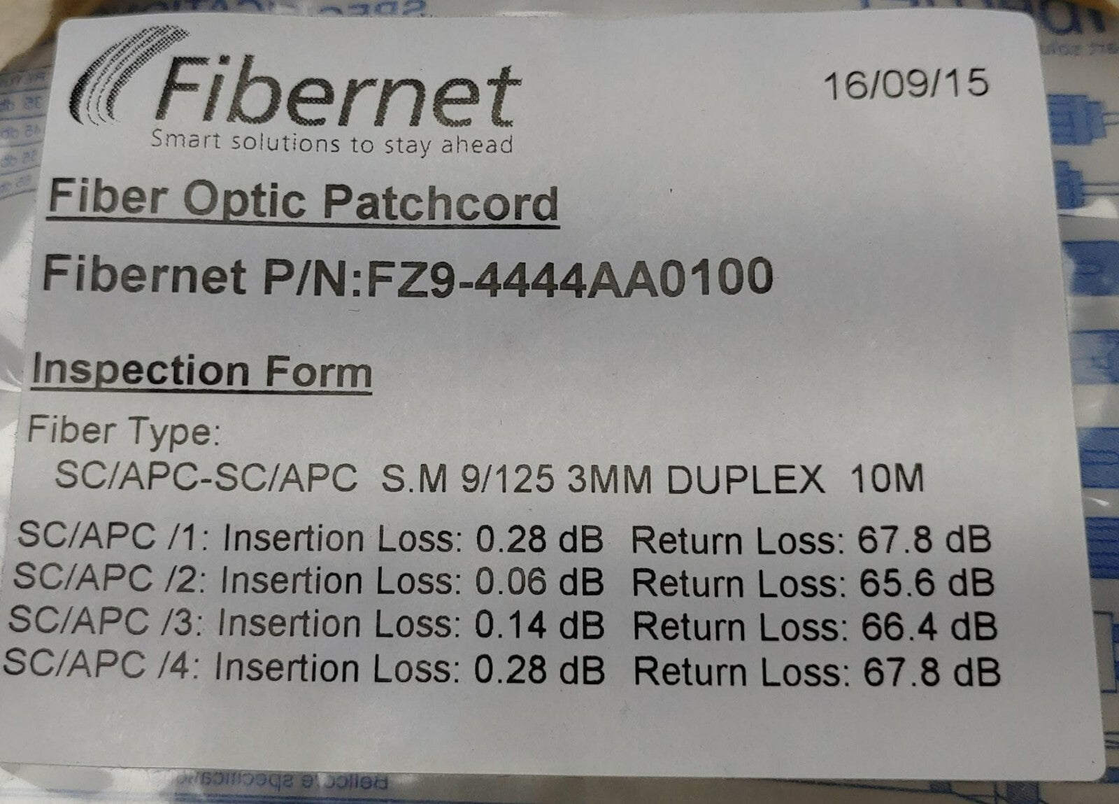 FIBERNET Fiber Optic Patchcord SC/APC-SC/APC S.M 9/125 3MM DUPLEX 10M