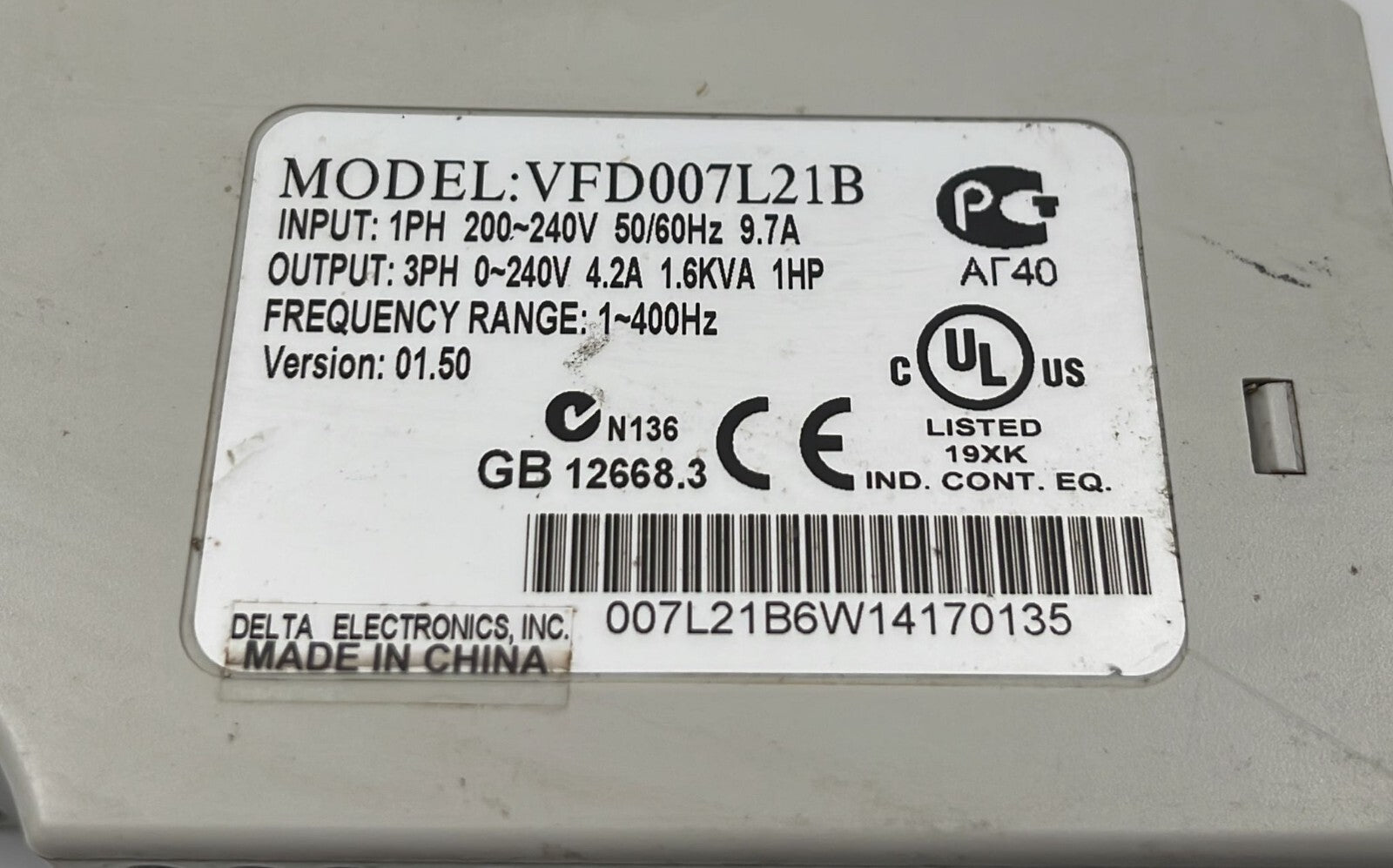 [LOT 3 PCS] DELTA VFD-L 0.75kW 230V 1-PHASE VFD007L21B AC Drive **AS-IS**