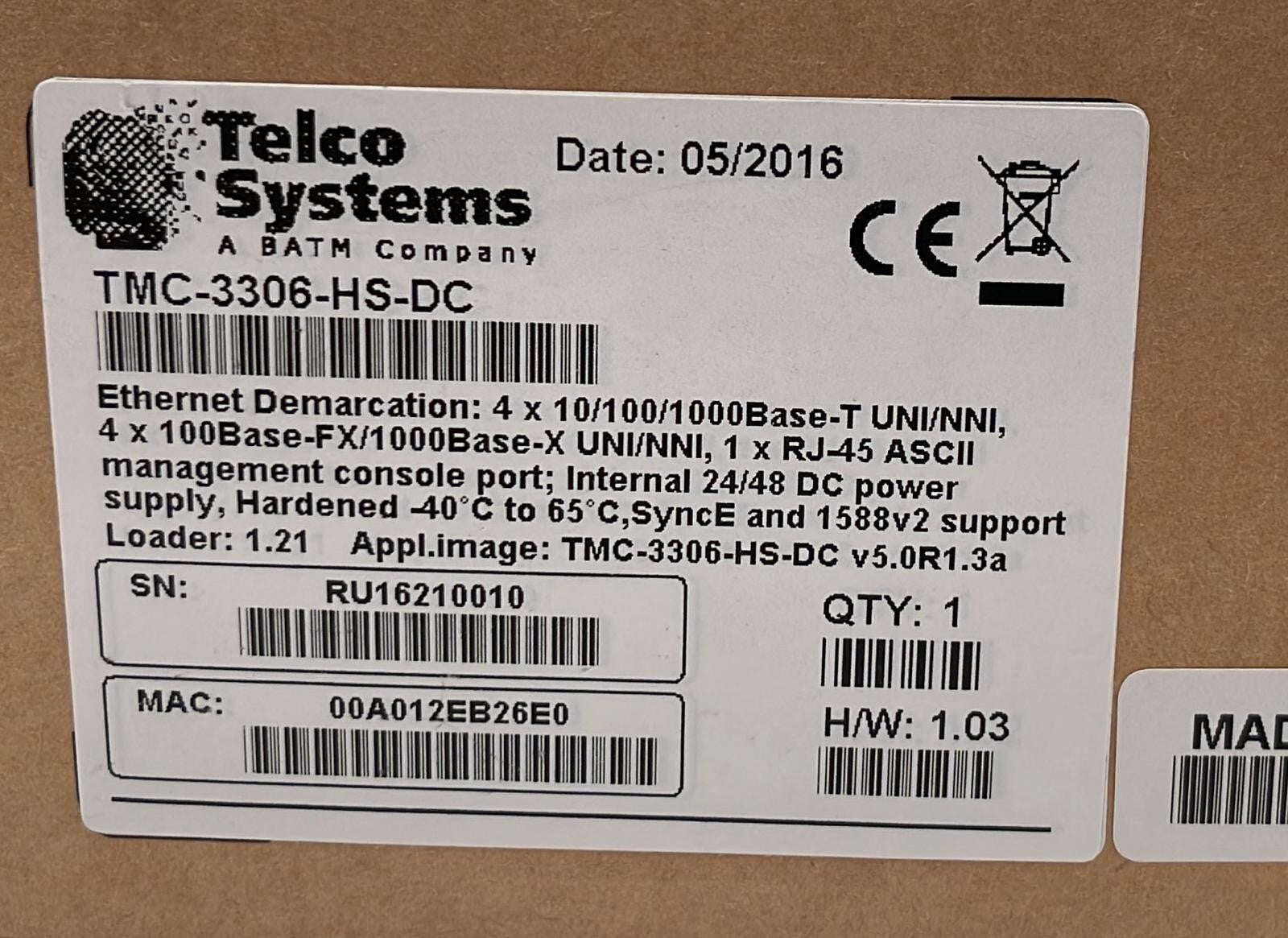 Telco TMC-3306 Ethernet Demarction 8 Port