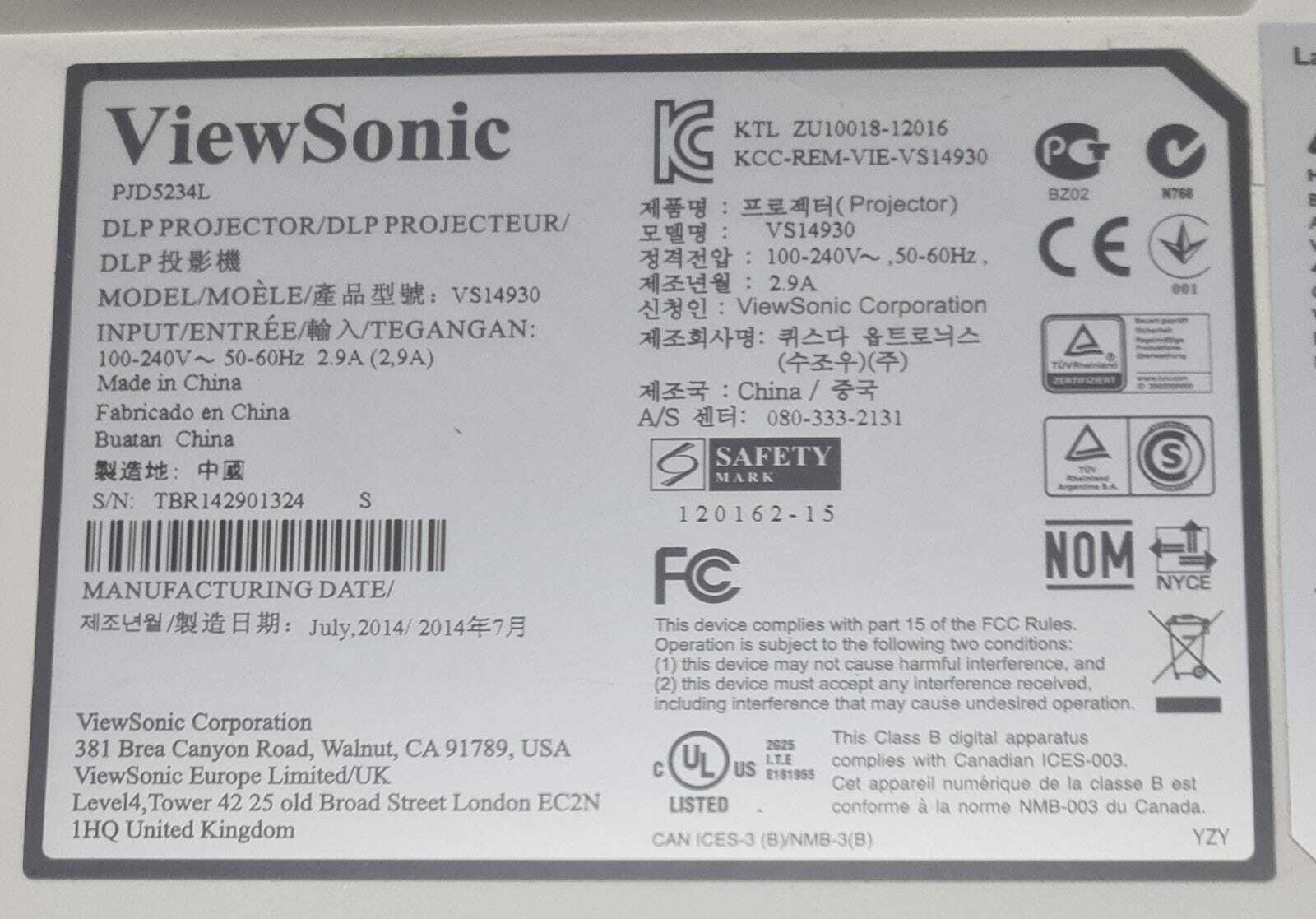 ViewSonic PJD5234L DLP Projector VS14930 Portable 3000 Lumens HDMI 3D Ready #1