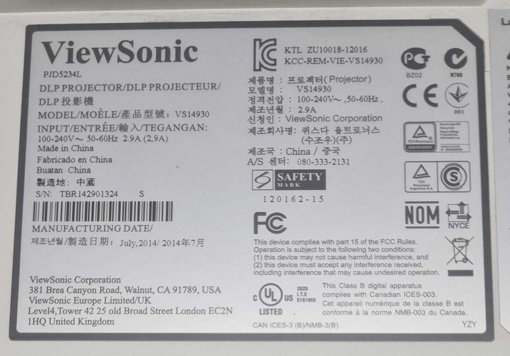 ViewSonic PJD5234L DLP Projector VS14930 Portable 3000 Lumens HDMI 3D Ready #1