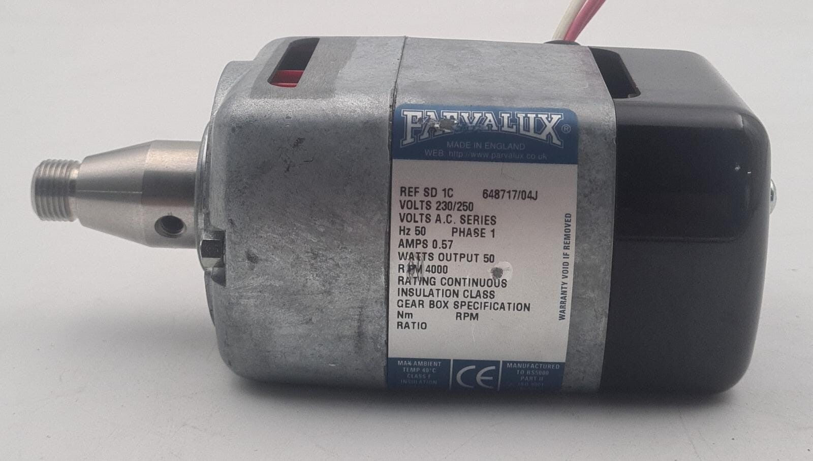 Parvalux REF SD 1C 648717/04J Gear Box 4000RPM 230/250V 50Hz 0.57Amps 50W