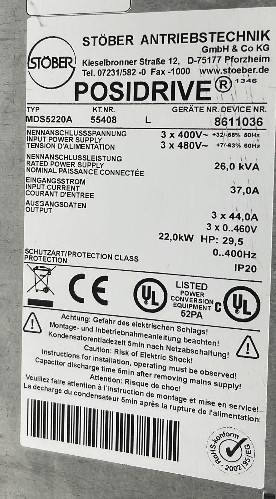 Stober Posidrive MDS 5000 MDS5220A **AS IS