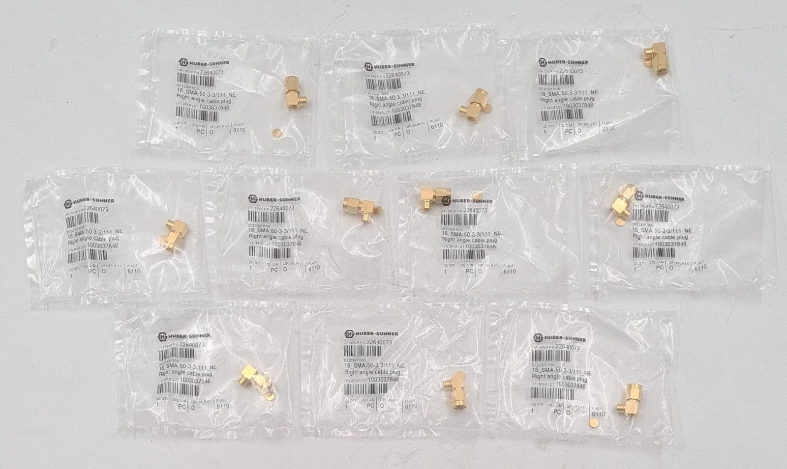 [LOT 10] NEW - HUBER SUHNER 22640073 16_SMA-50-3-3/111_NE Right Angle Cable Plug