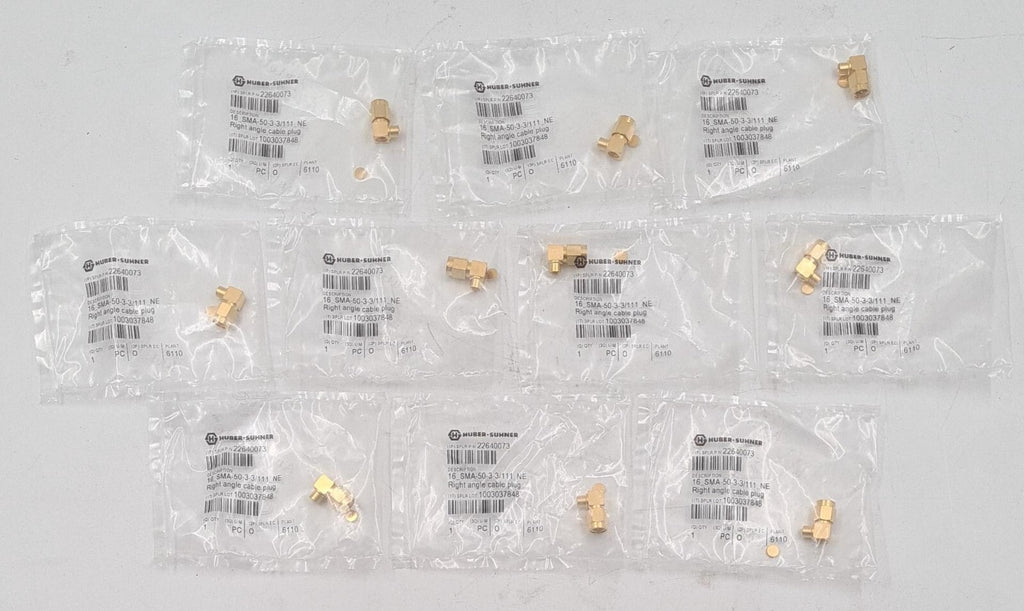 [LOT 10] NEW - HUBER SUHNER 22640073 16_SMA-50-3-3/111_NE Right Angle Cable Plug