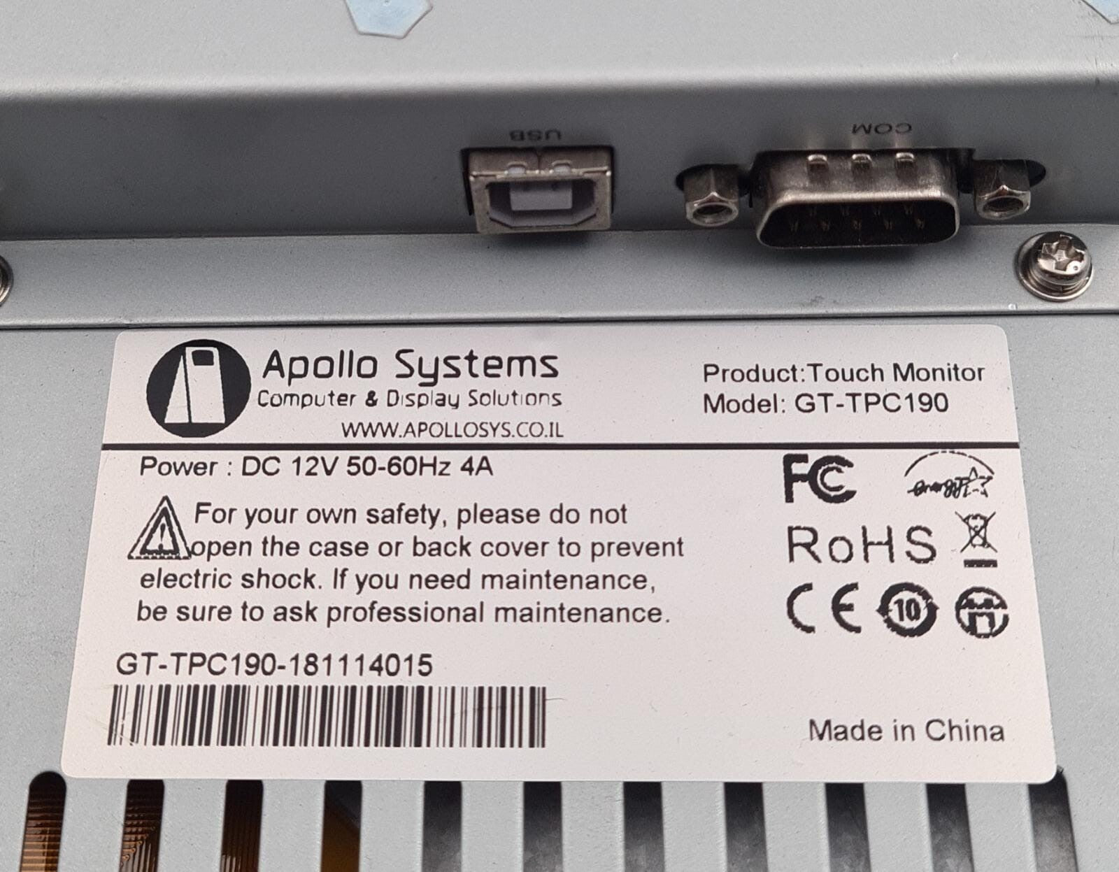 Apollo Systems Computer & Display Solutions Touch Monitor GT-TPC190 19" 50-60Hz