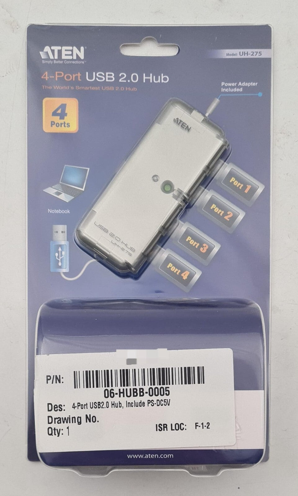 NEW - ATEN UH-275 4-Port USB 2.0 Hub + Power Adapter DC 5V