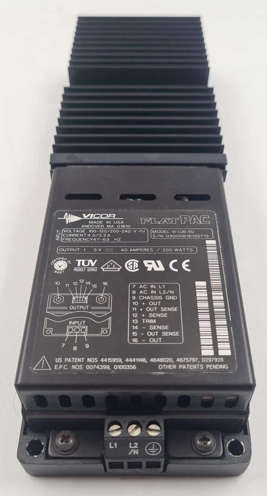 VICOR FlatPAC V1-LU0-EU Power Supply 200W 5V