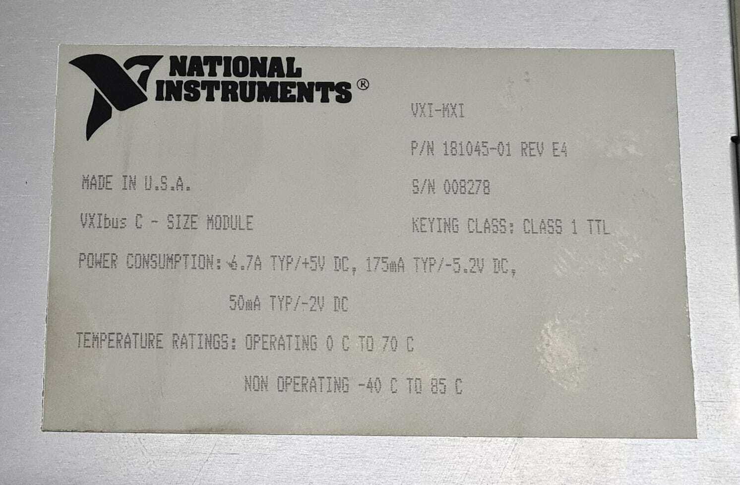 National Instruments VXI-MXI 181045-01 REV E4 VXIbus C Interface Module Plug-in