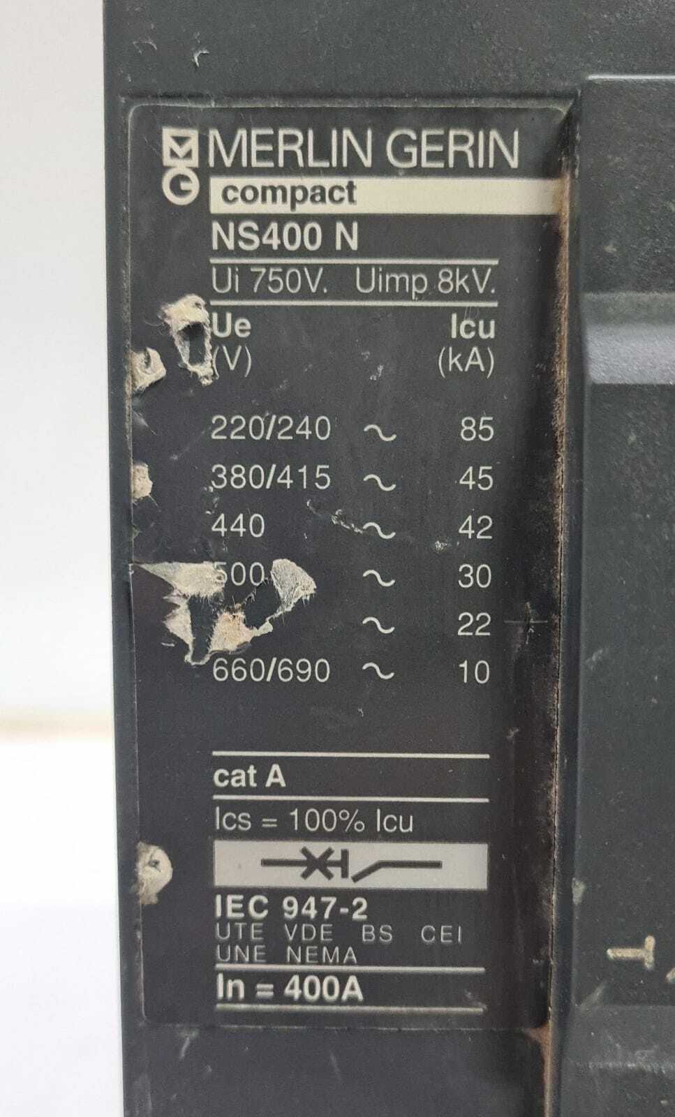 Schneider MERLIN GERIN Compact NS400 N 400N Circuit breaker 160 / 400A