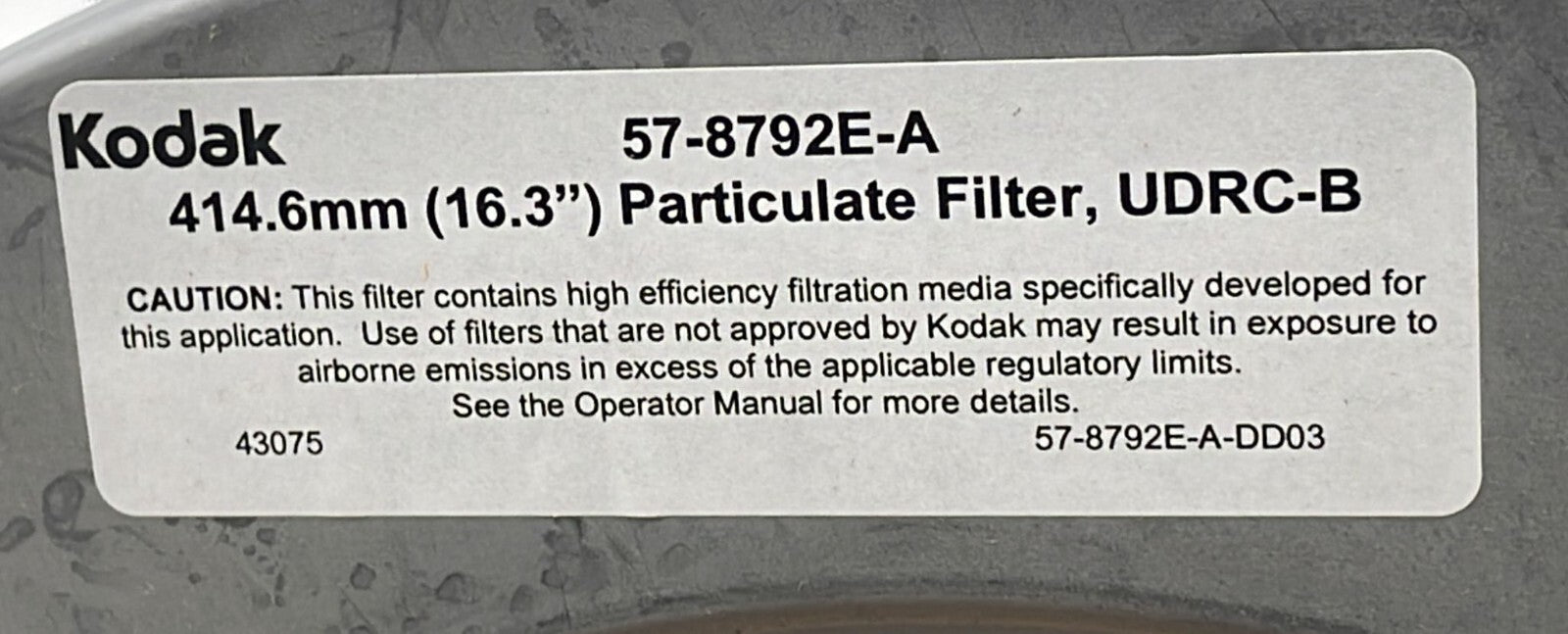 **NEW - Kodak 57-8792E-A 414.6mm / 16.3" Particulate Filter UDRC-B