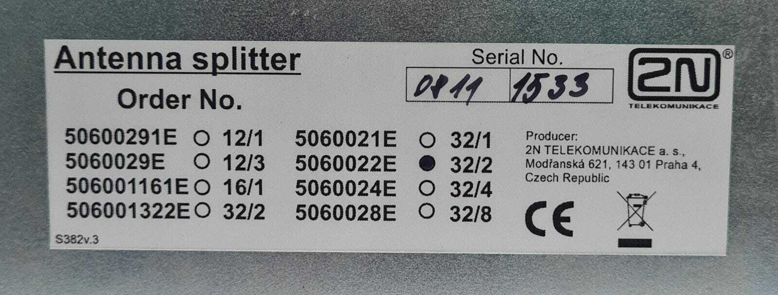 2N TELEKOMUNIKACE Antenna Splitter 5060022E 32/2