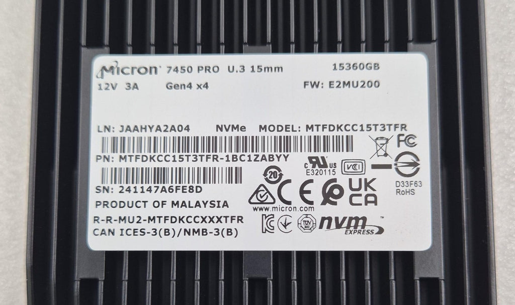 MICRON 7450 PRO 15.36TB SSD U.3 15mm Gen4 x4 NVMe MTFDKCC15T3TFR-1BC1ZABYY