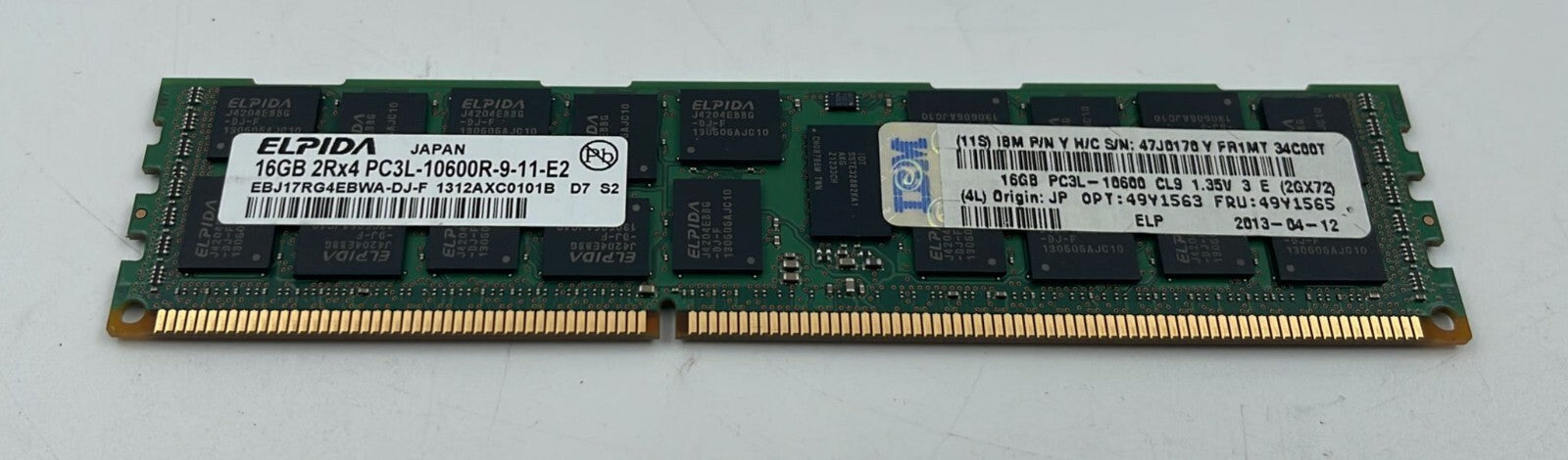 [LOT 2] ELPIDA EBJ17RG4EBWA-DJ-F 16GB 2Rx4 PC3L-10600R DDR3 Server Memory RAM