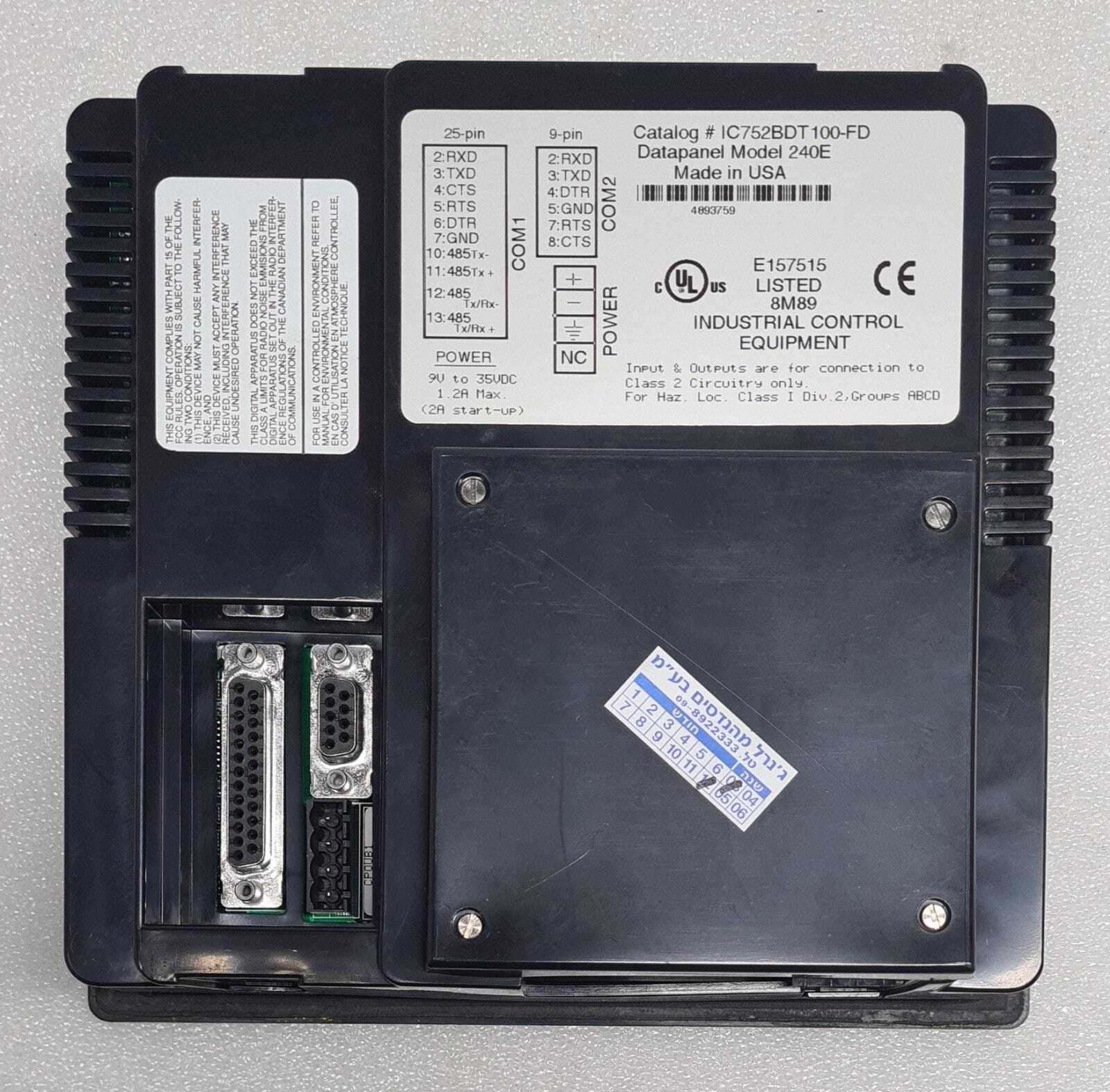 GE Fanuc Datapanel 240E IC752BDT100-FD Data Panel Screen Touch Interface
