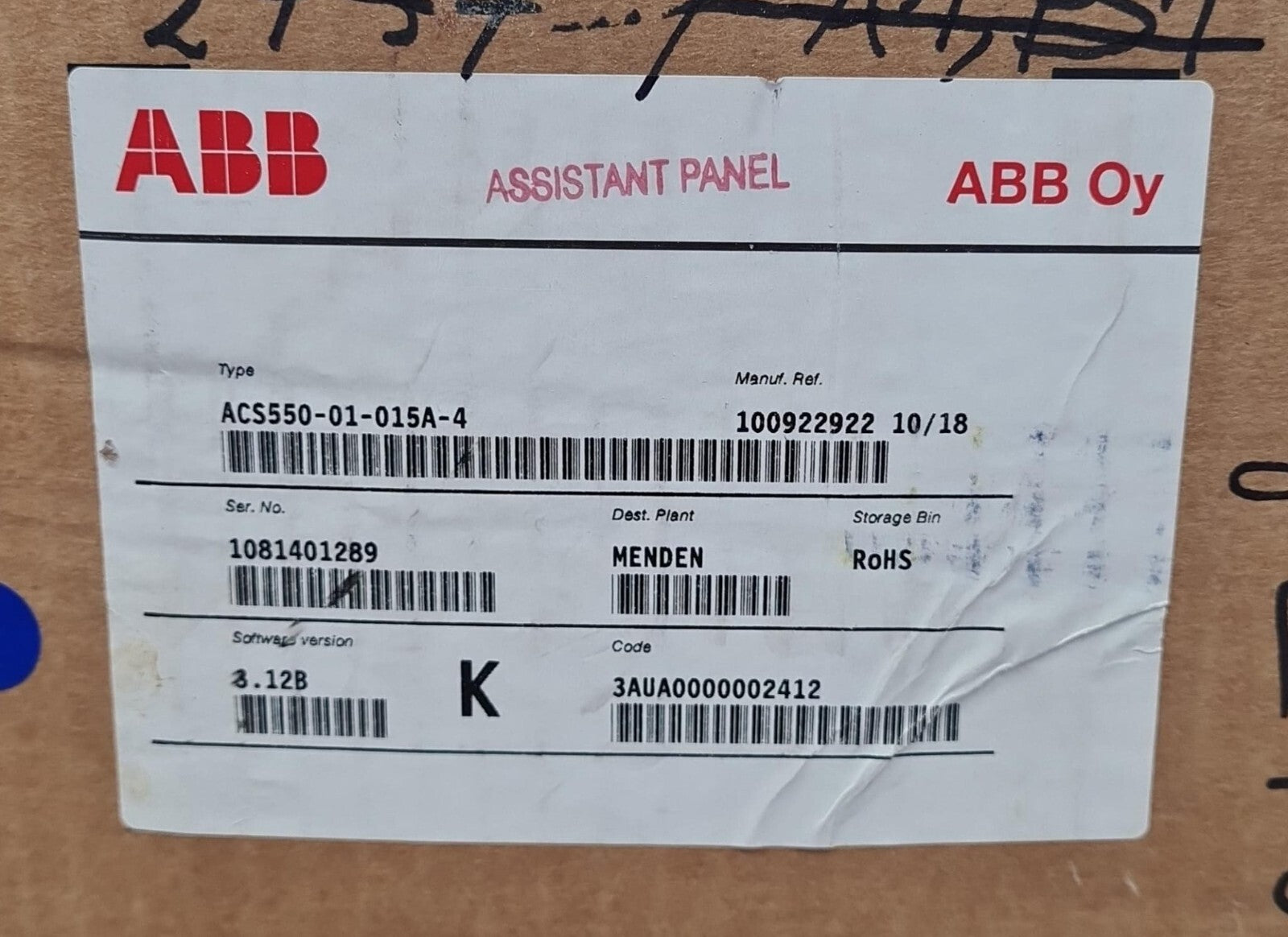 NEW - ABB Oy ACS550-01-015A-4 Inverter W/ ACS-CP-A 64691473 Control Panel