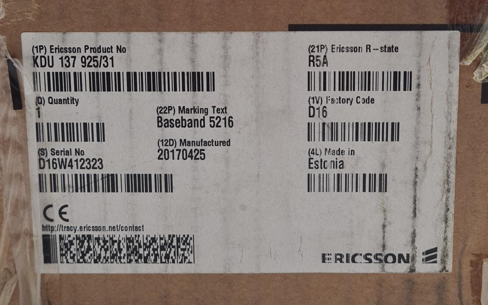 NEW - Ericsson KDU 137 925/31 R5A Processor Baseband 5216 Digital GSM LTE UMTS