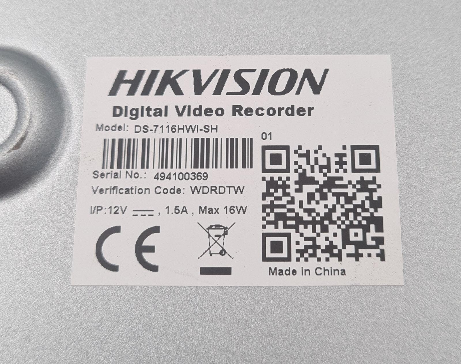 HIKVISION DVR DIGITAL VIDEO RECORDER DS-7116HWI-SH for Surveillance Cameras
