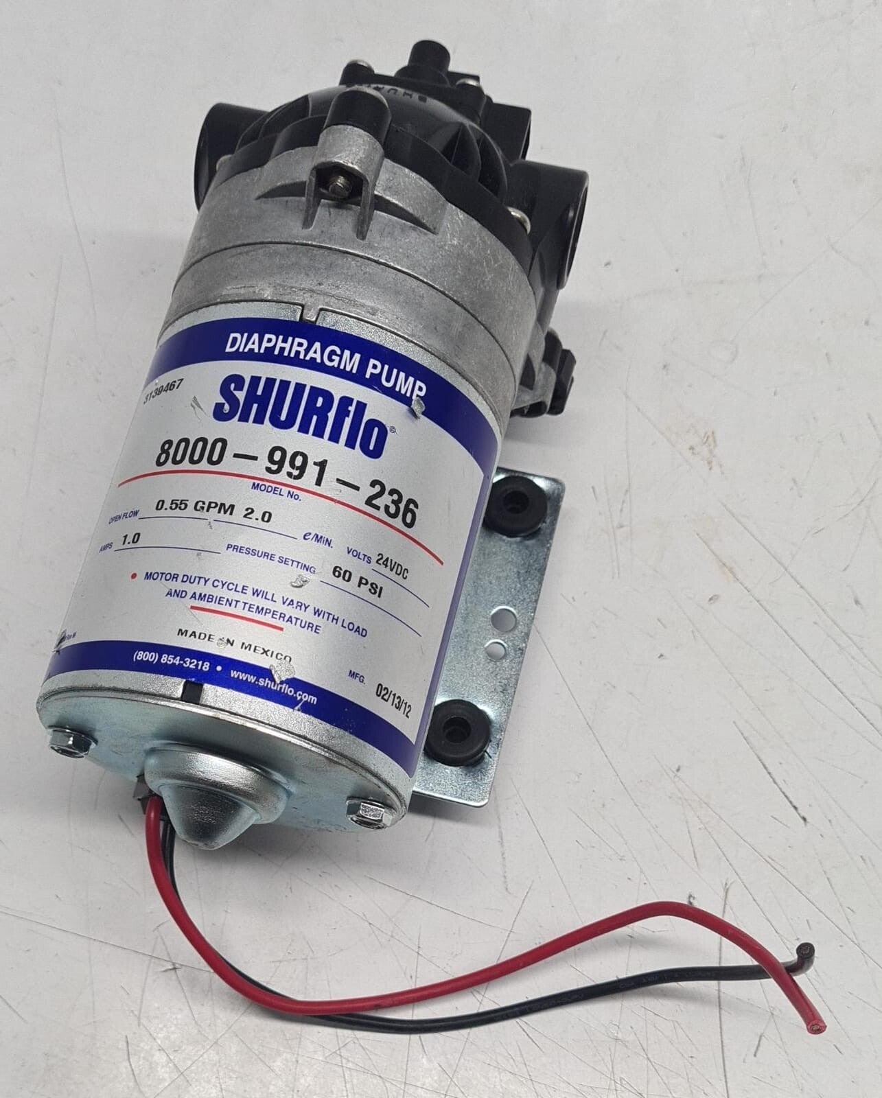 SHURflo 8000-991-236 Diaphragm Pump 3 Chamber 0.55GPM 24VDC 1A 60PSI