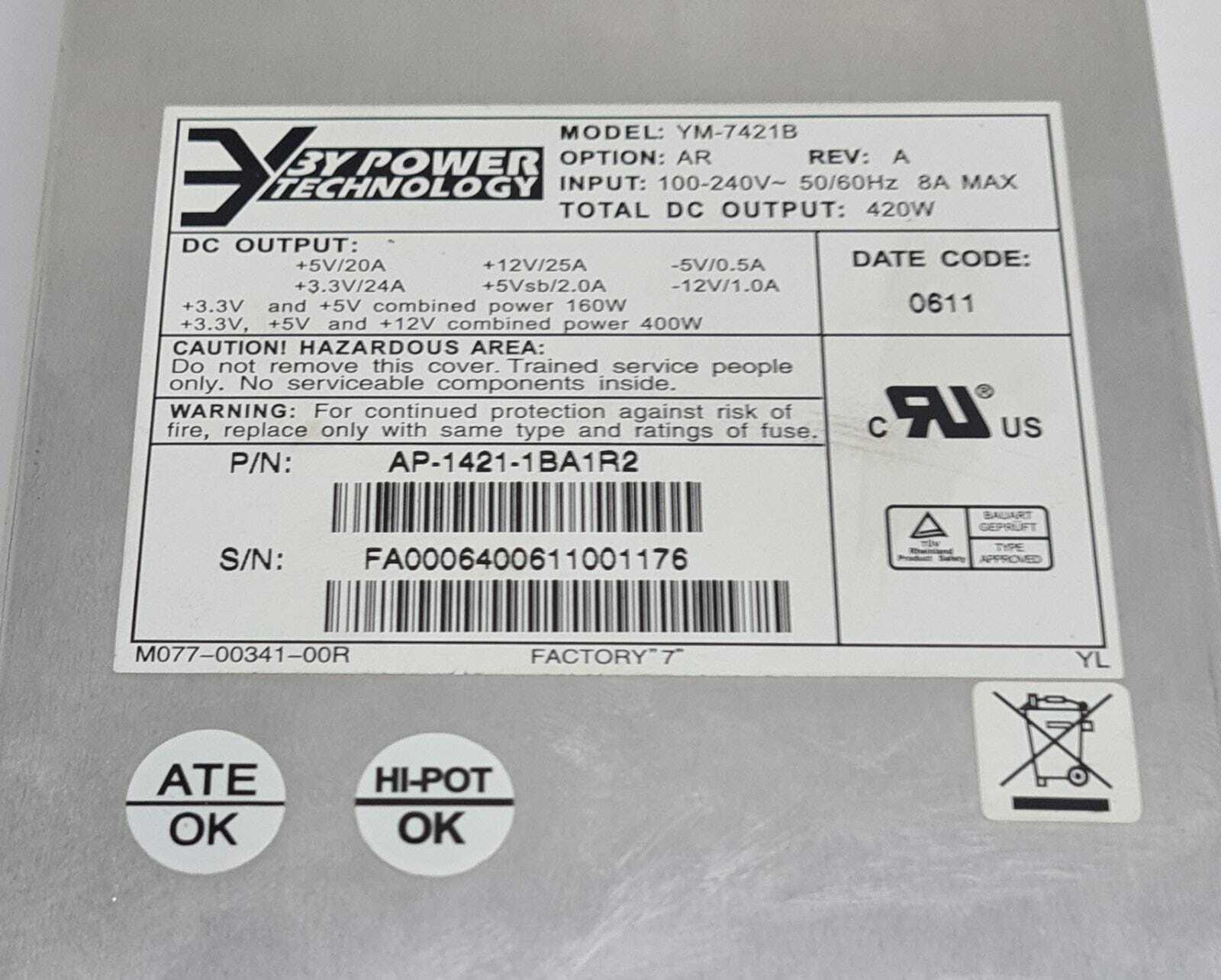 3Y Trapeze MX-400 Power Supply AP-1421-1BA1R2 YM-7421B AR 420W PSU
