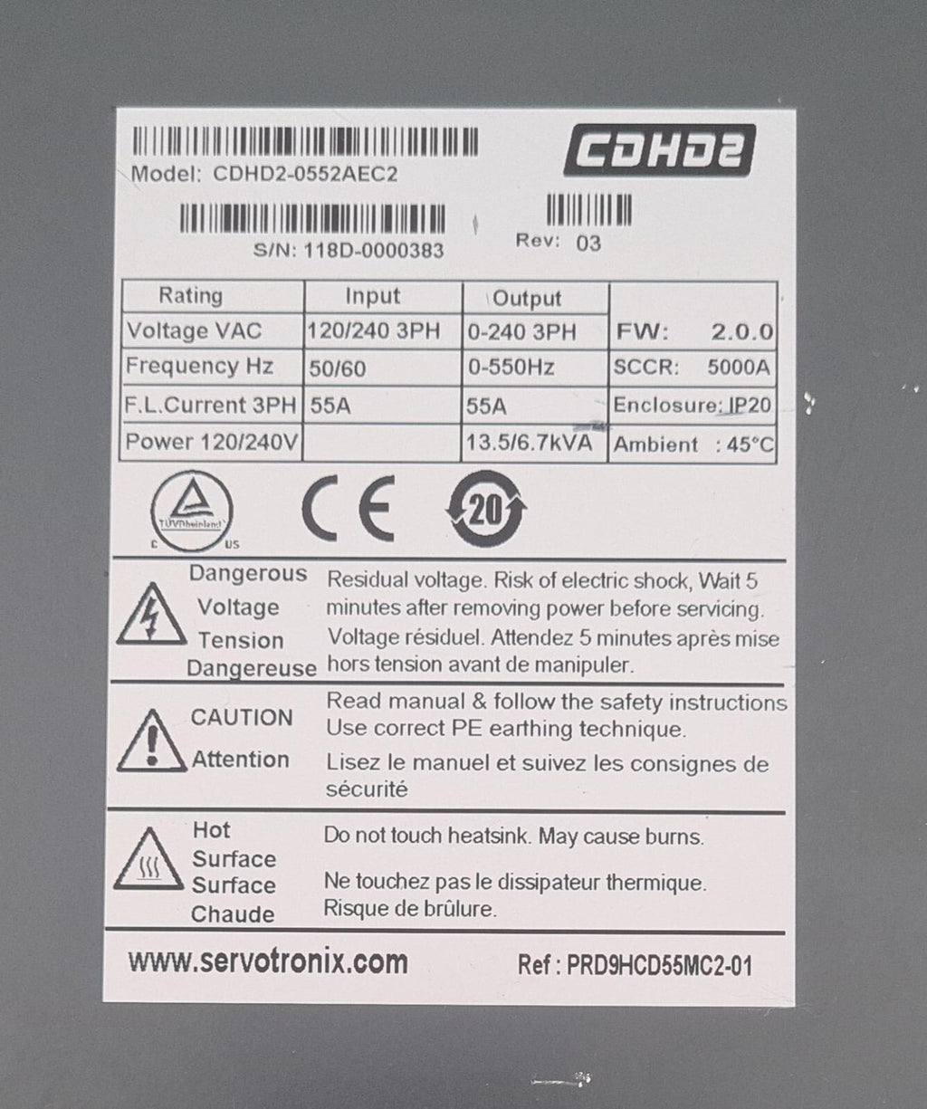 SERVOTRONIX CDHD2 CDHD2-0552AEC2 REV: 03 Servo Drive Amplifier 120/240V 3PH