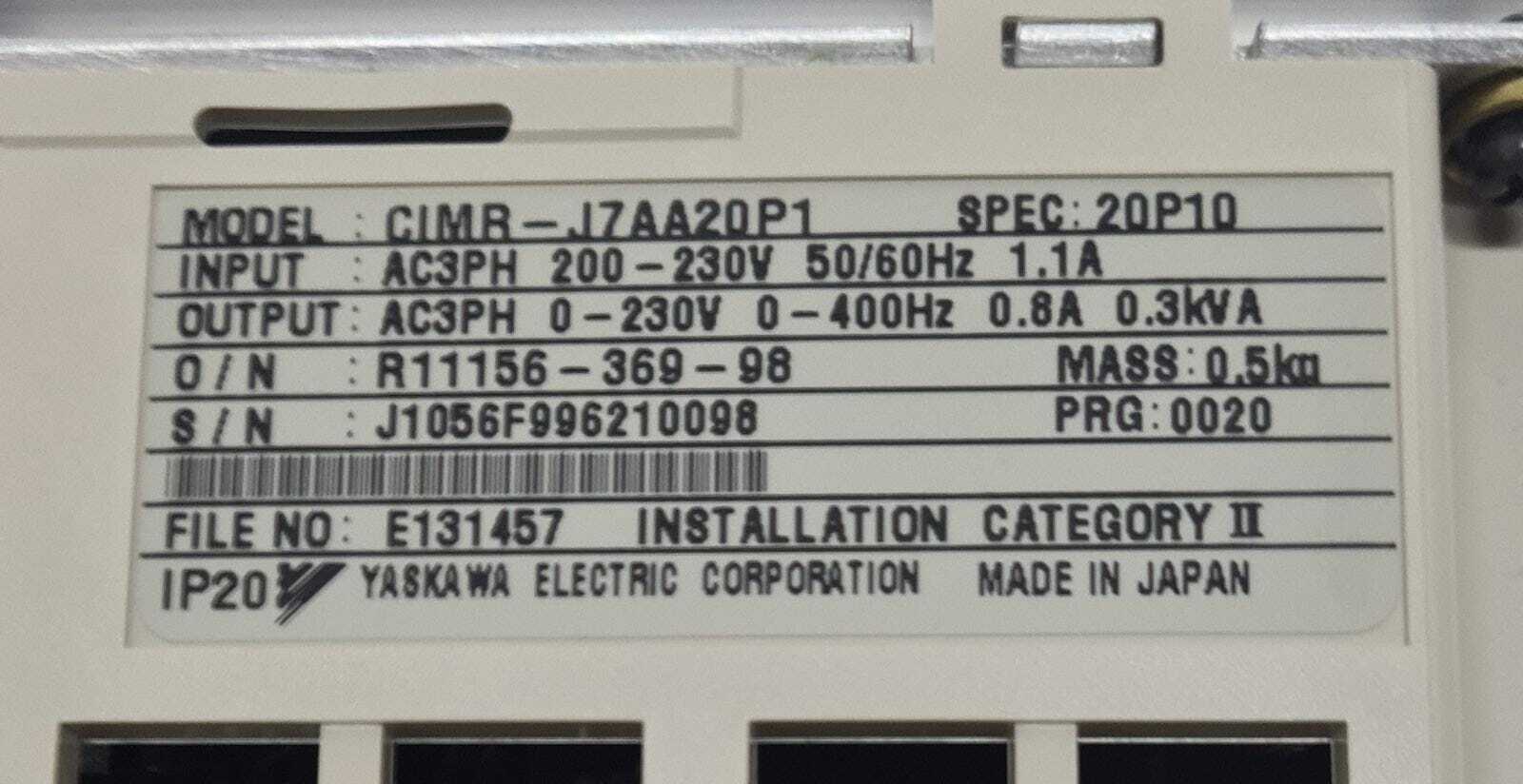 NEW - YASKAWA VS mini J7 CIMR-J7AA20P1 Inverter Drive 200V 3 Phase 0.1kW