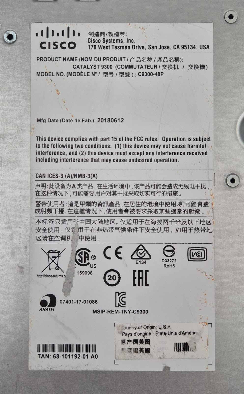 CISCO Catalyst 9300 48-Port PoE+ C9300-48P-E V02 Switch