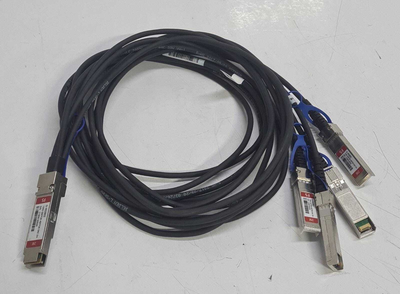 FS 2M (7ft) Cable Q-4S2802 100G QSFP28 4SFP28 DAC 4-Breakout Splitter Connector