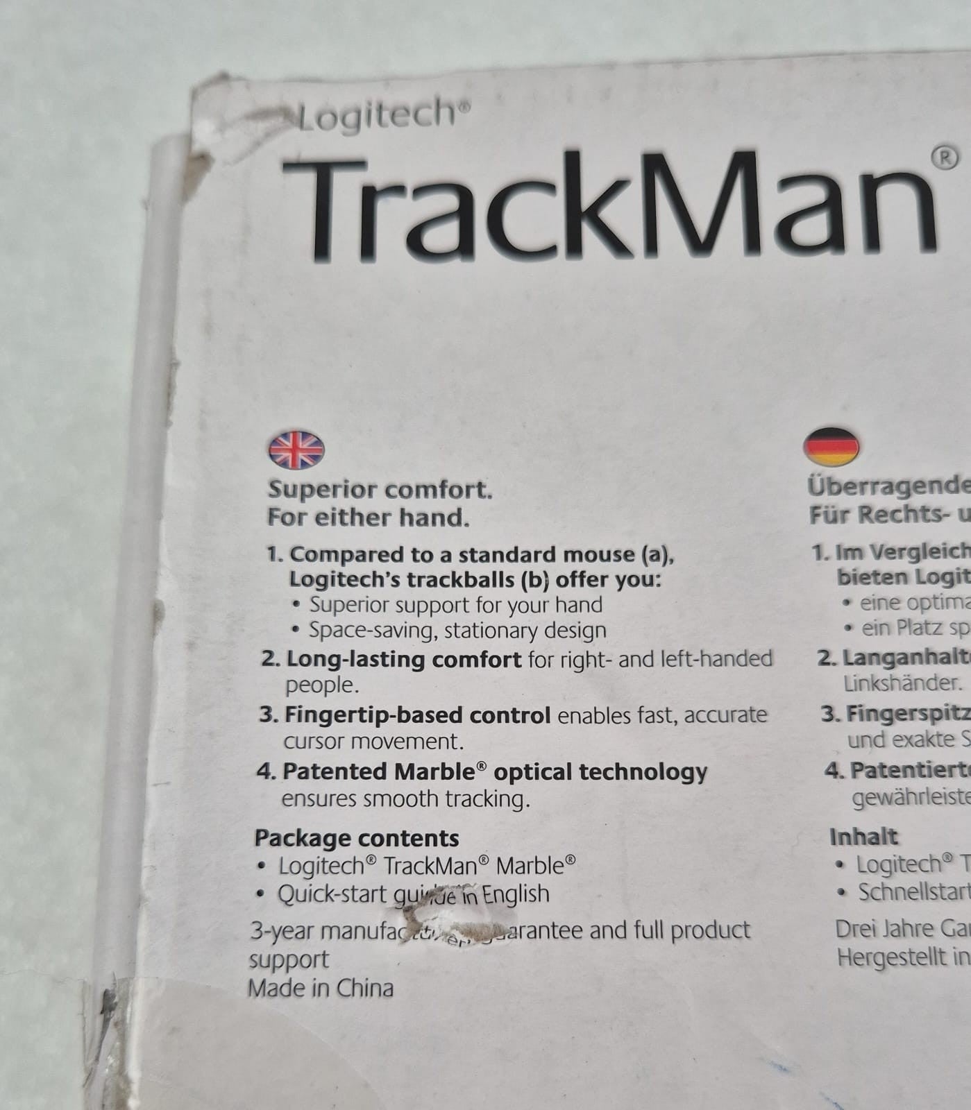 NEW - Logitech TrackMan Marble Trackball USB Mouse T-BC21 910-000808 810-000767